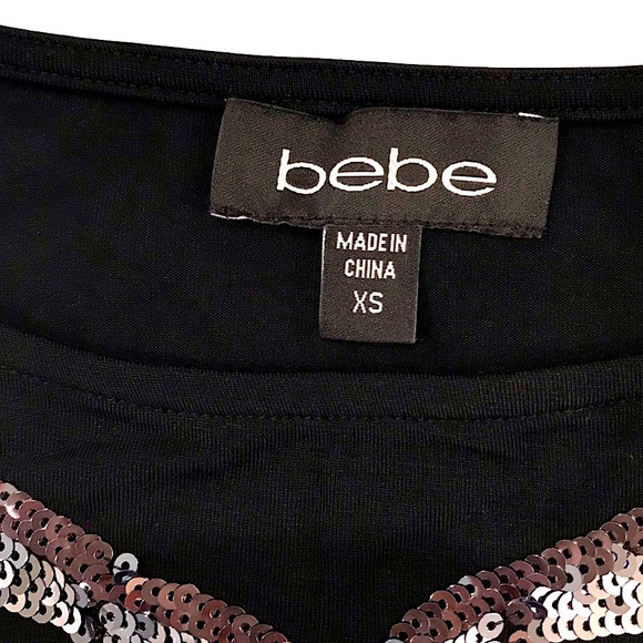 bebe Black Flutter Sleeve Top with Sequins - Picture 3 of 5